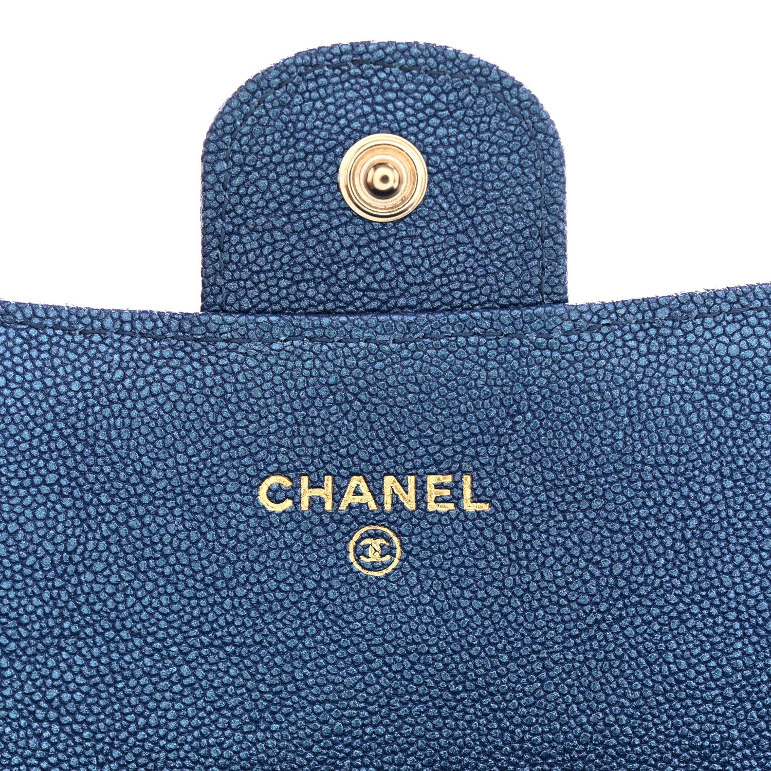 Iridescent Caviar Quilted Large Gusset Flap Wallet Dark Blue