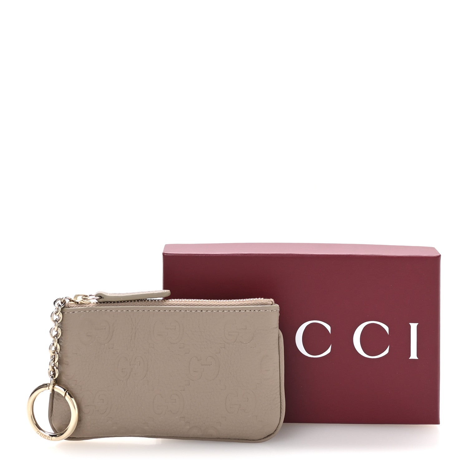 Guccissima GG Emblem Zip Key Case Taupe