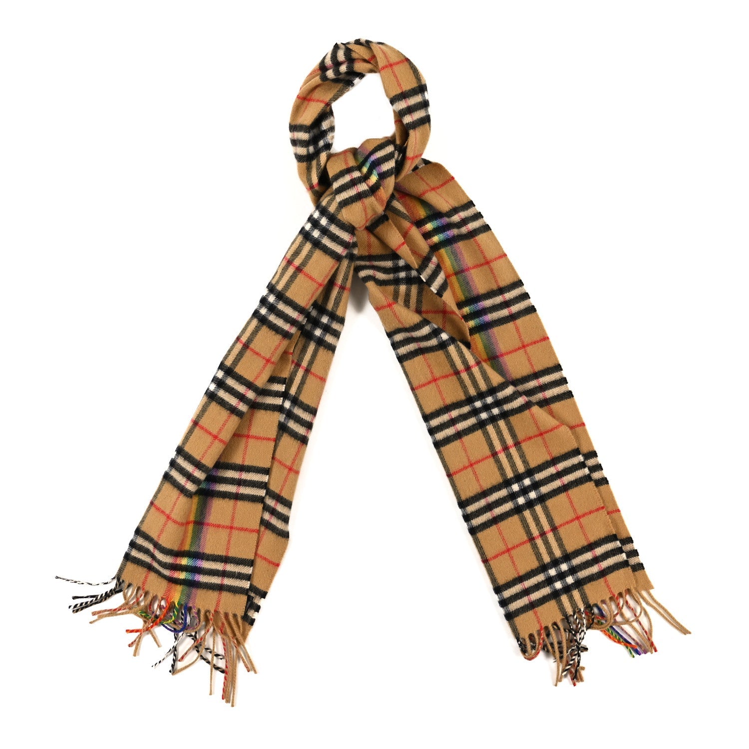 Wool Silk Vintage Rainbow Check Fringe Scarf Antique Yellow