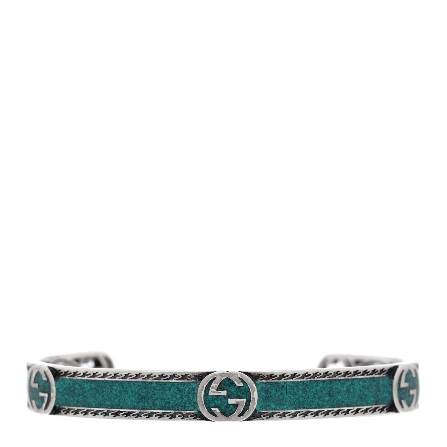 Sterling Silver Enamel Interlocking G Cuff Bracelet Green