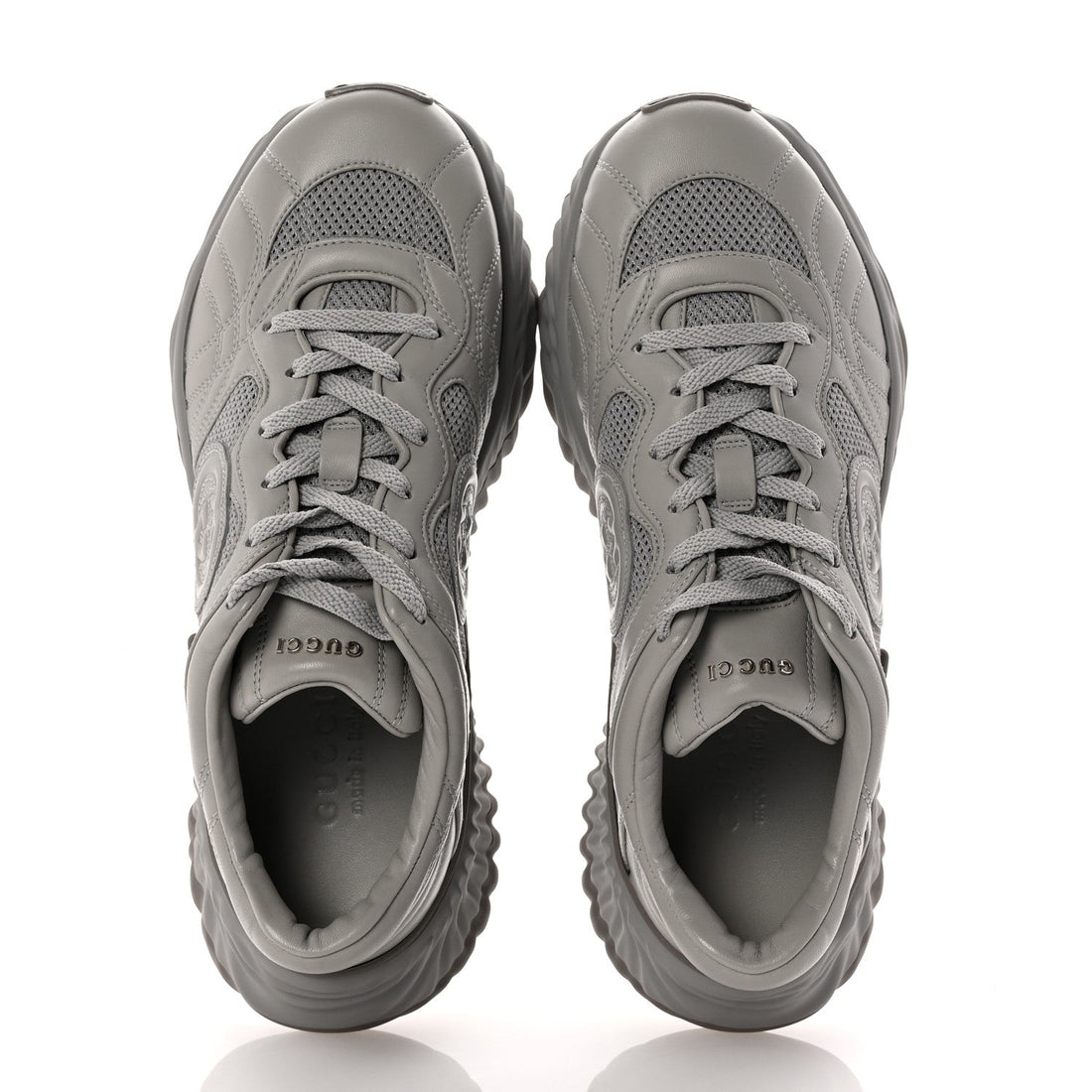 New Nappa Sombre Interlocking G Ripple Mens Platform Sneakers 8 Grey Sky