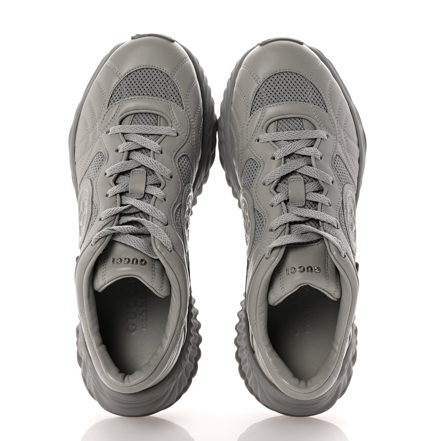 New Nappa Sombre Interlocking G Ripple Mens Platform Sneakers 8 Grey Sky