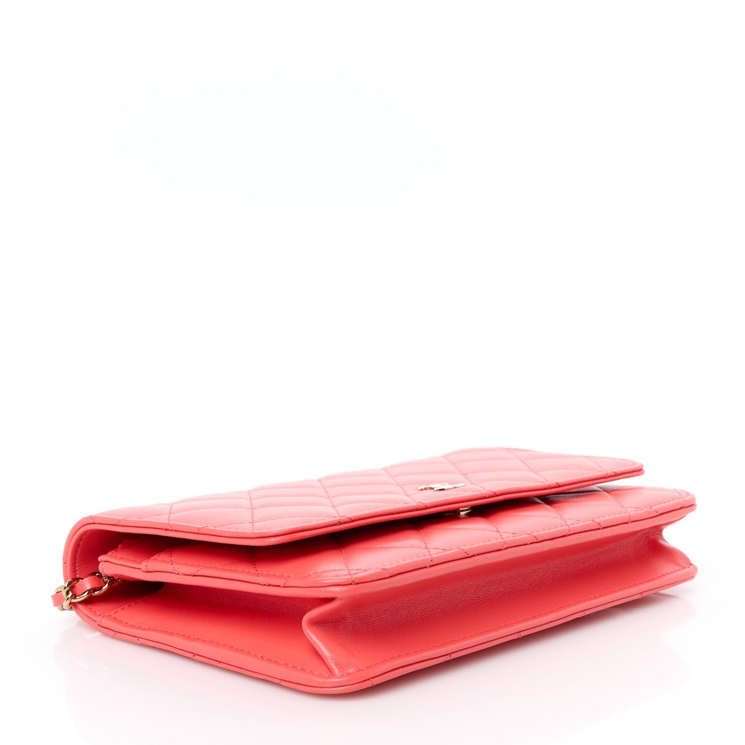 Lambskin Quilted Wallet On Chain WOC Coral