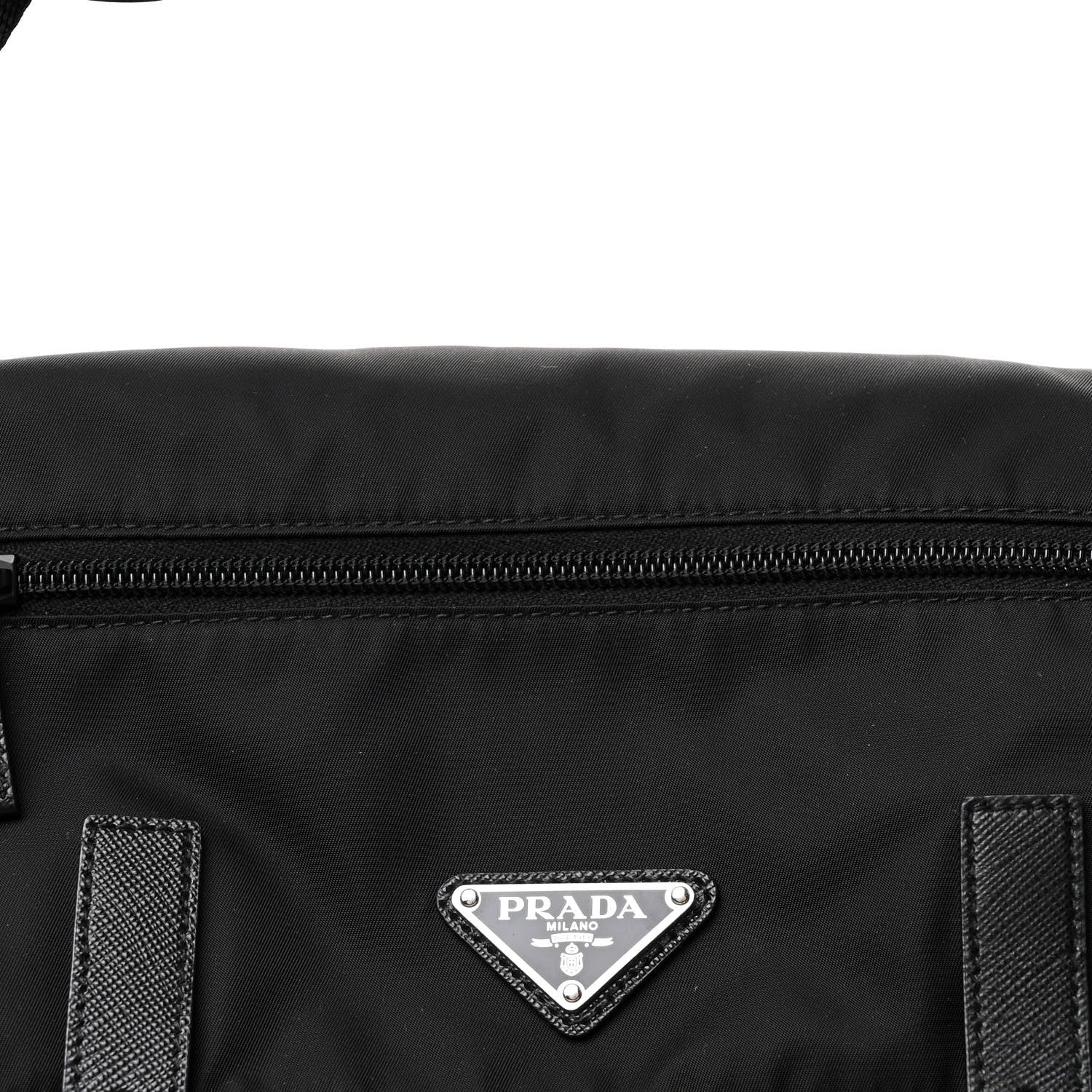 Re-Nylon Vela Saffiano Pocket Double Buckle Messenger Shoulder Bag Black