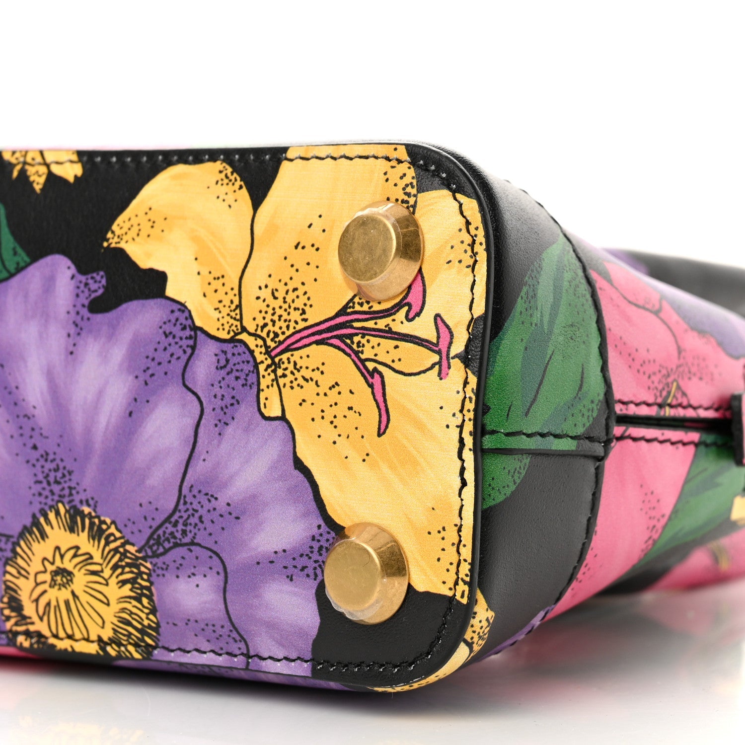 Smooth Calfskin Lush Floral Print XXS Ville Top Handle Bag Black Multicolor