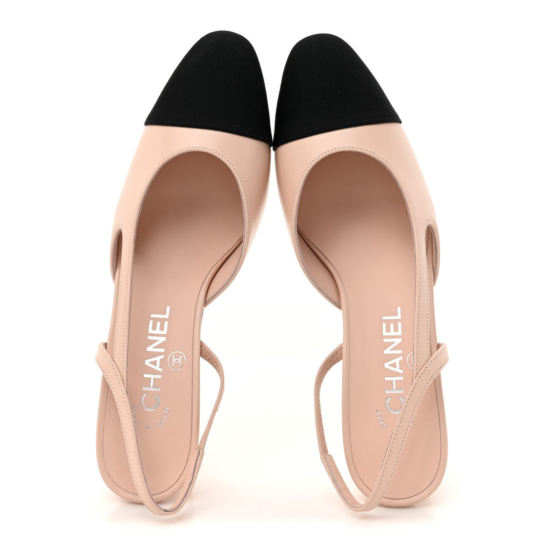 Calfskin Grosgrain Cap Toe CC Slingback Pumps 37 Light Pink Black
