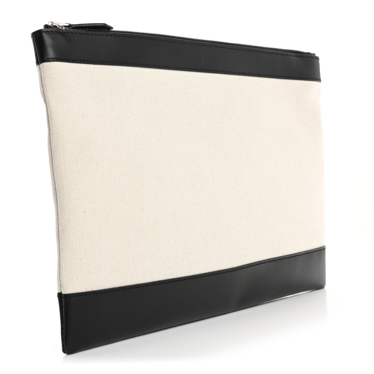 Calfskin Cotton Canvas Logo Clutch Black