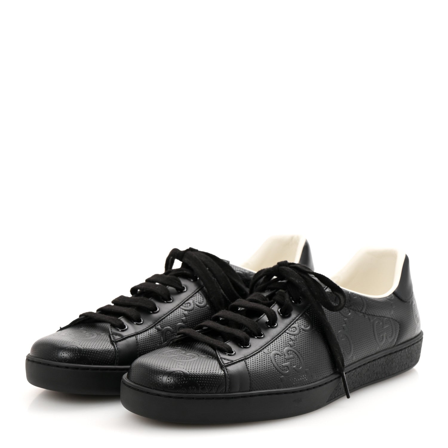 Calfskin GG Tennis Embossed Mens Ace Sneakers 11 Black
