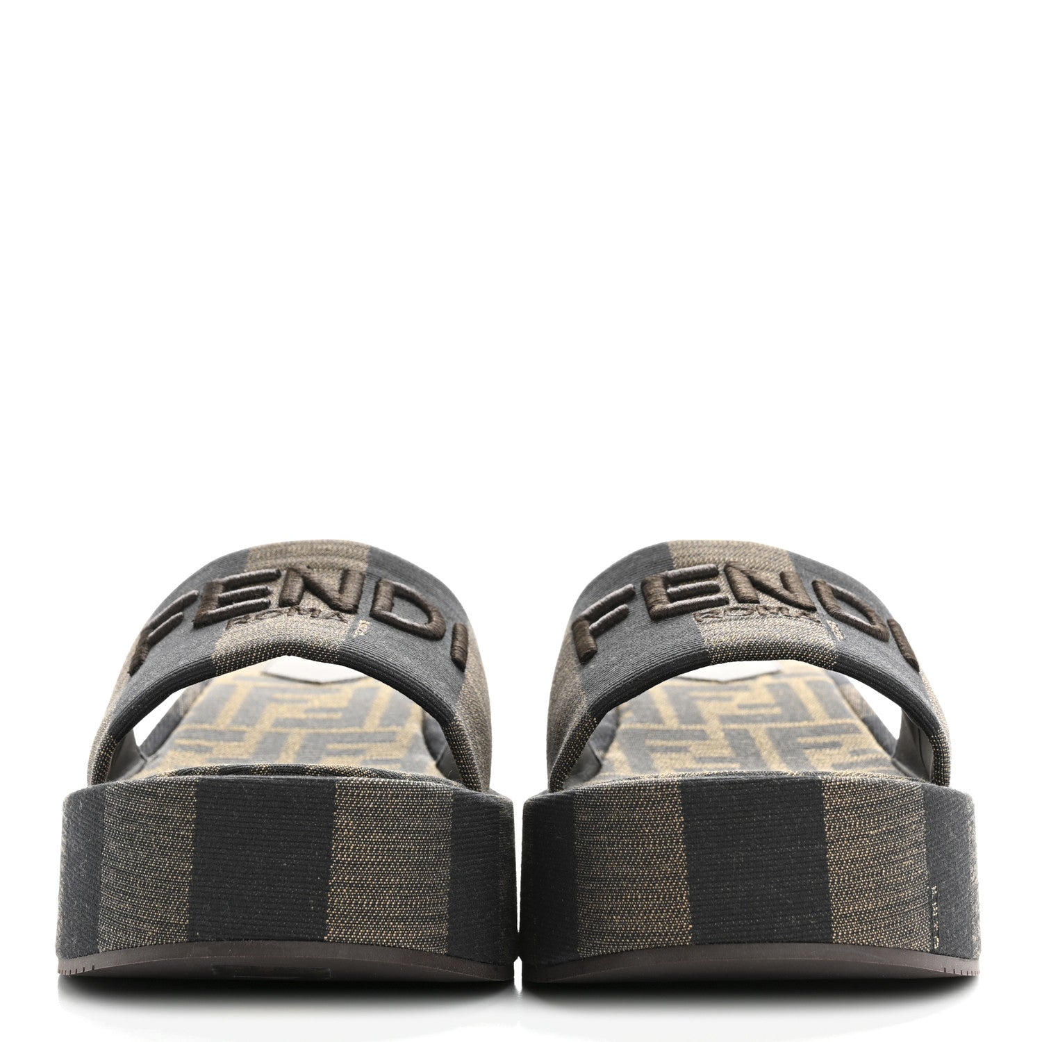 Jacquard Womens FF Sunshine Flatform Slide Sandals 39.5 Tabacco Black