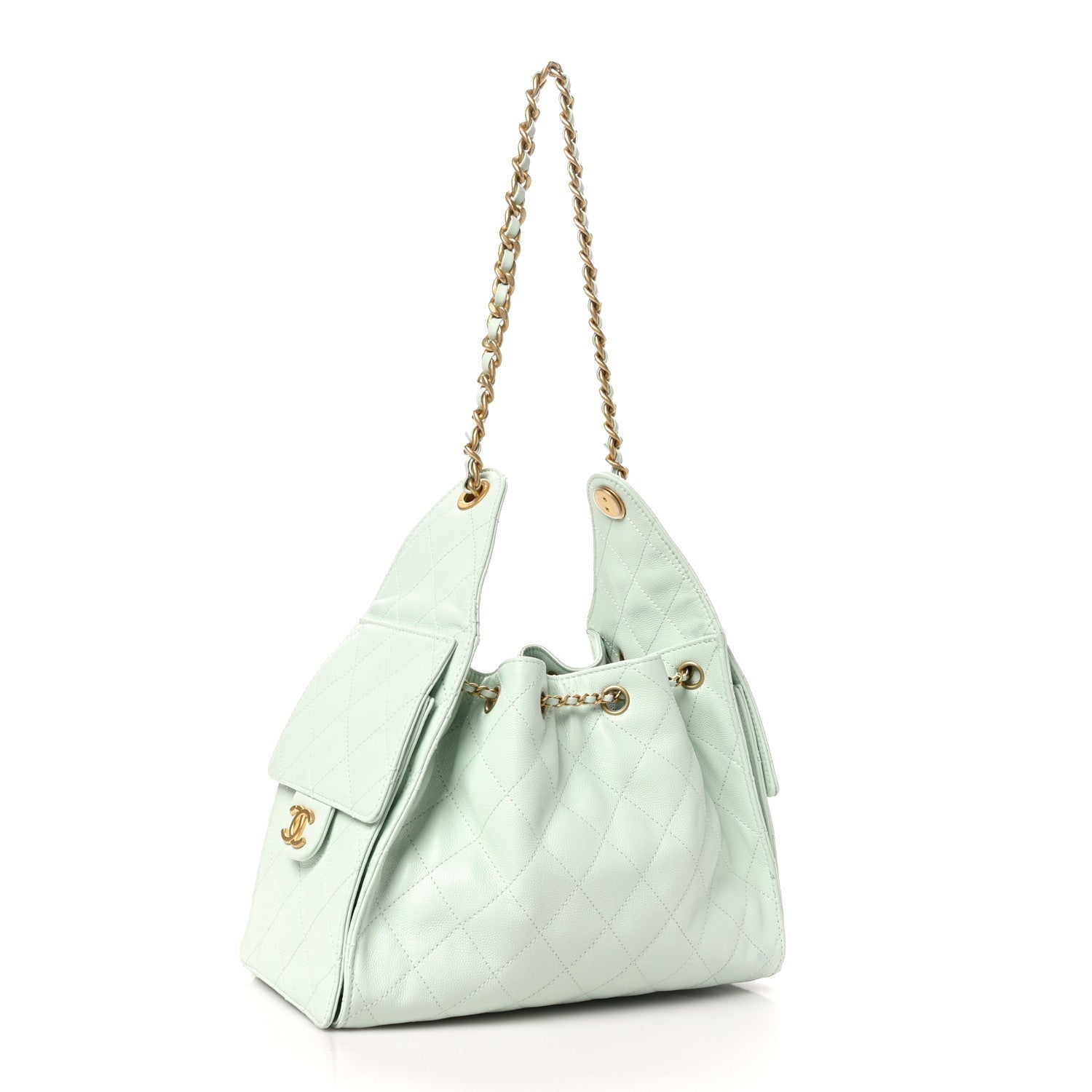 Caviar Quilted Small Chanel 25 Handbag Light Green