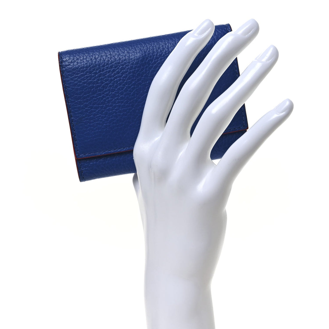 Grained Calfskin Medusa Card Holder  Blue Rockerfeller Red