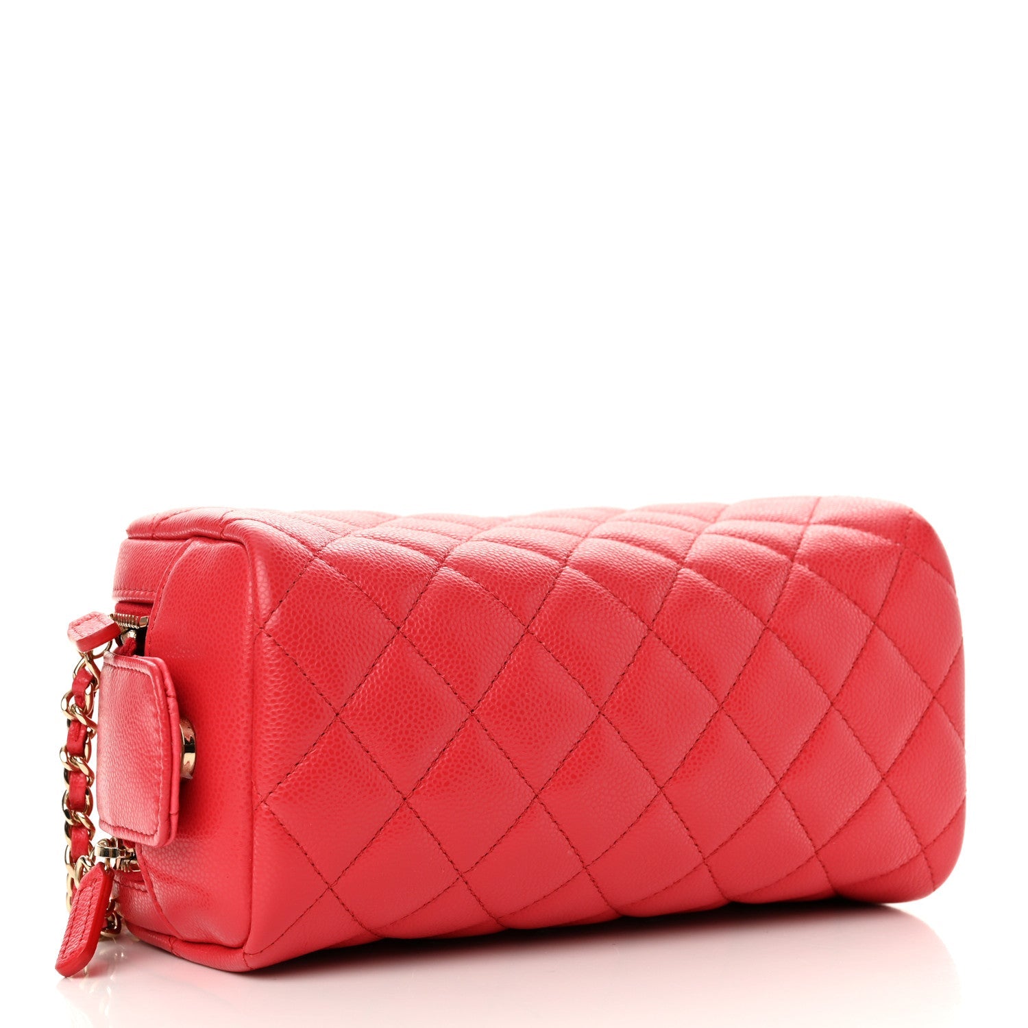 Caviar Quilted Toiletry Case With Chain Dark Pink