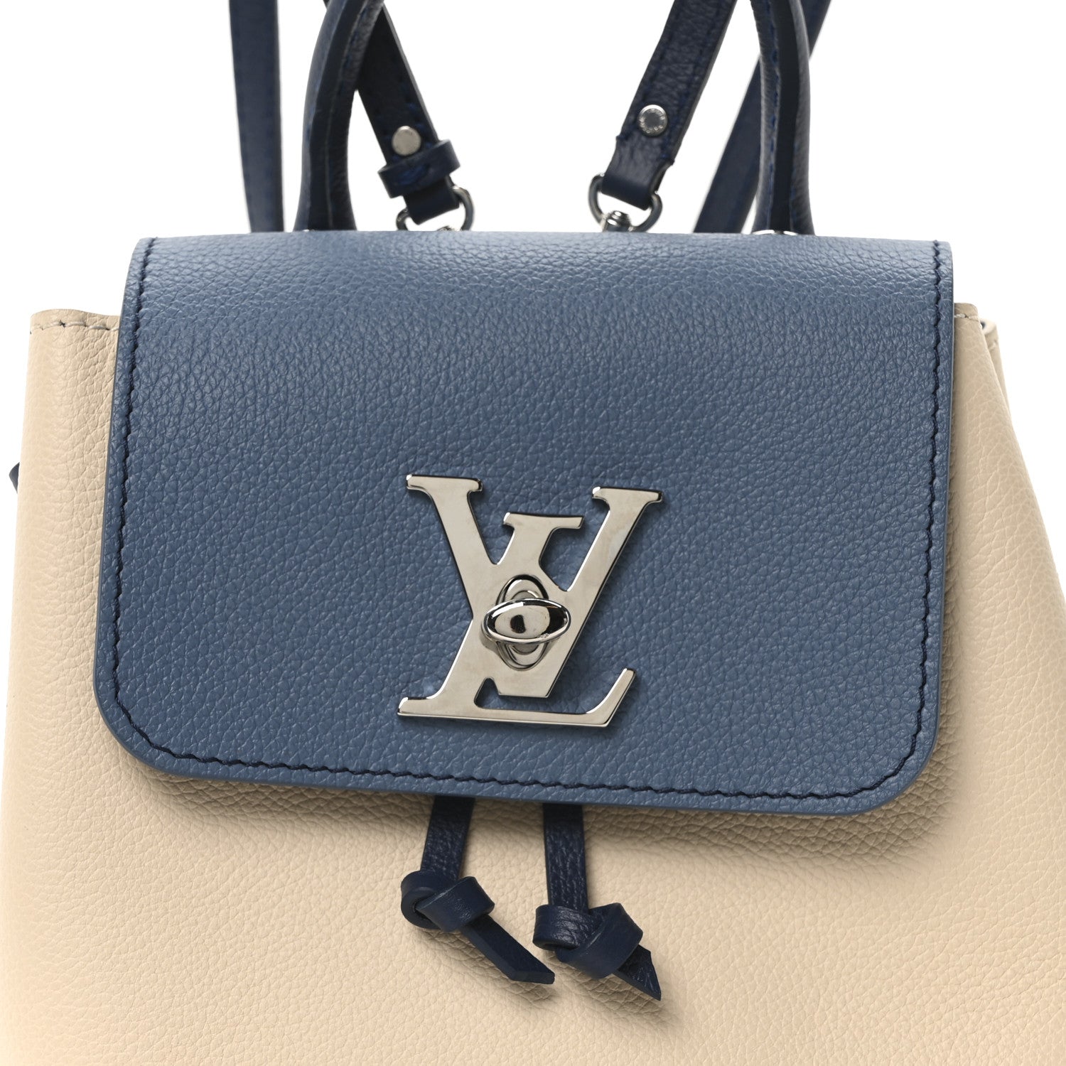 Calfskin Lockme Mini Backpack Blue Jean Creme