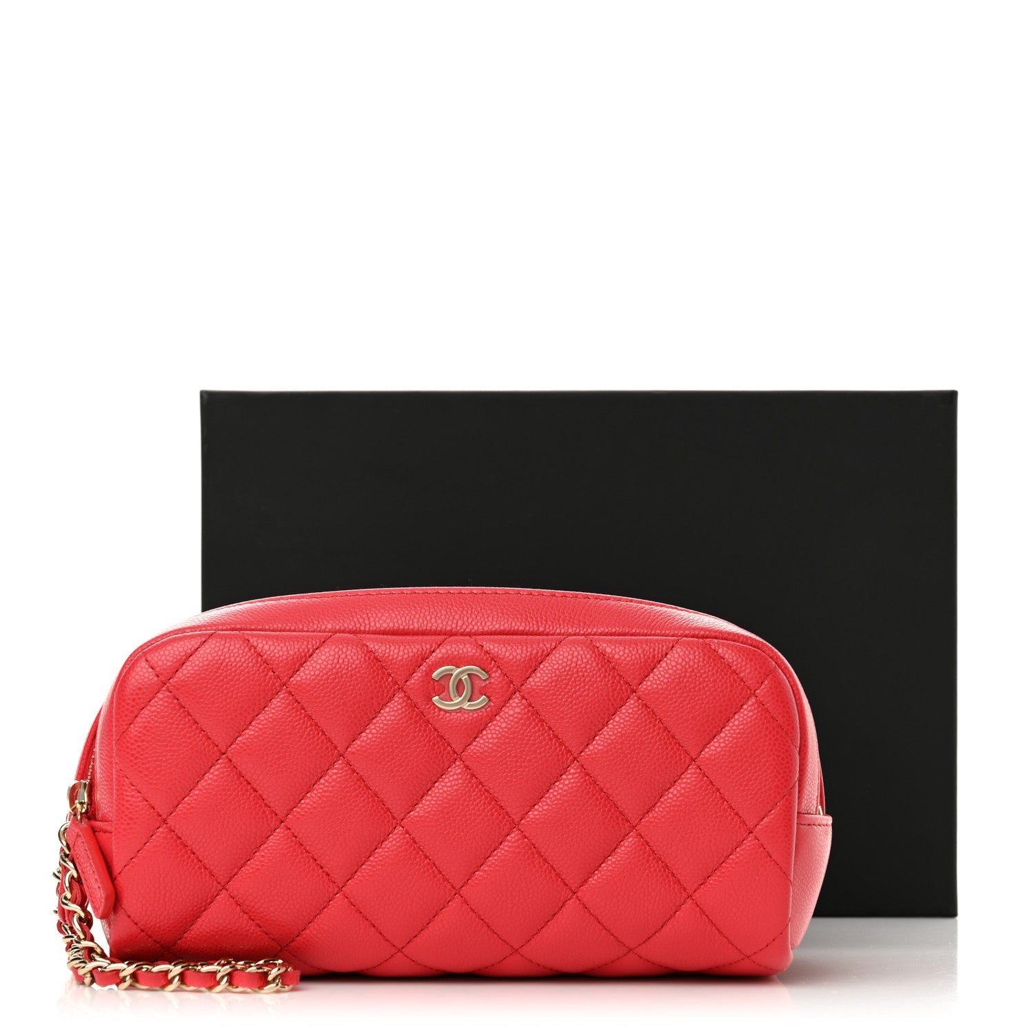 Caviar Quilted Toiletry Case With Chain Dark Pink