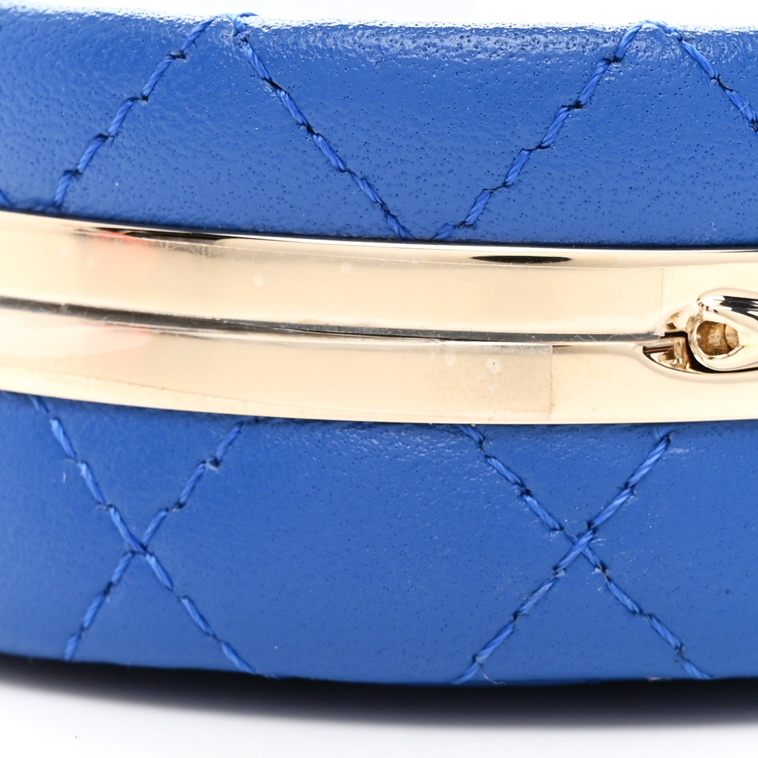 Lambskin Enamel Quilted Round Poker Chip Clutch With Chain Blue White