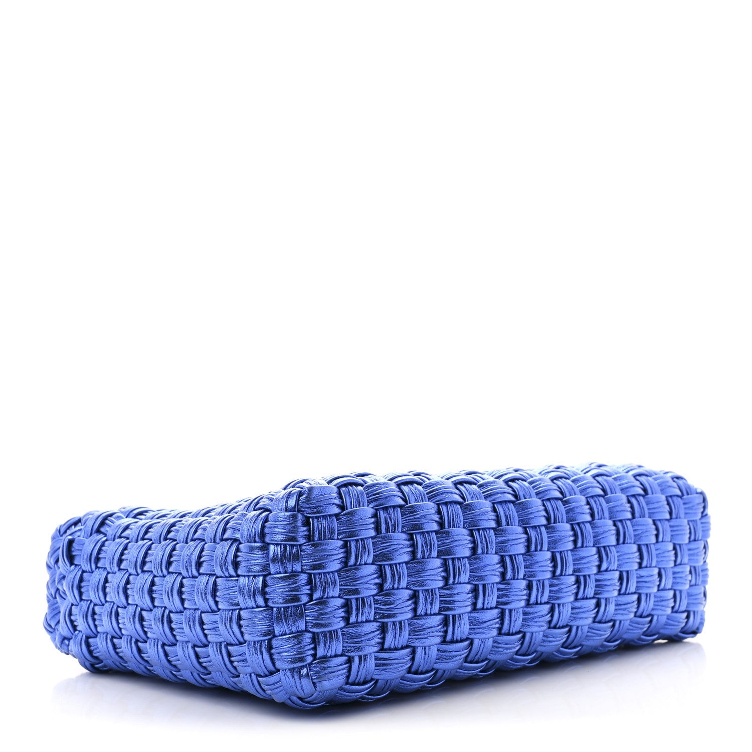 Metallic Woven Calfskin Trifolio Shoulder Bag Bluette