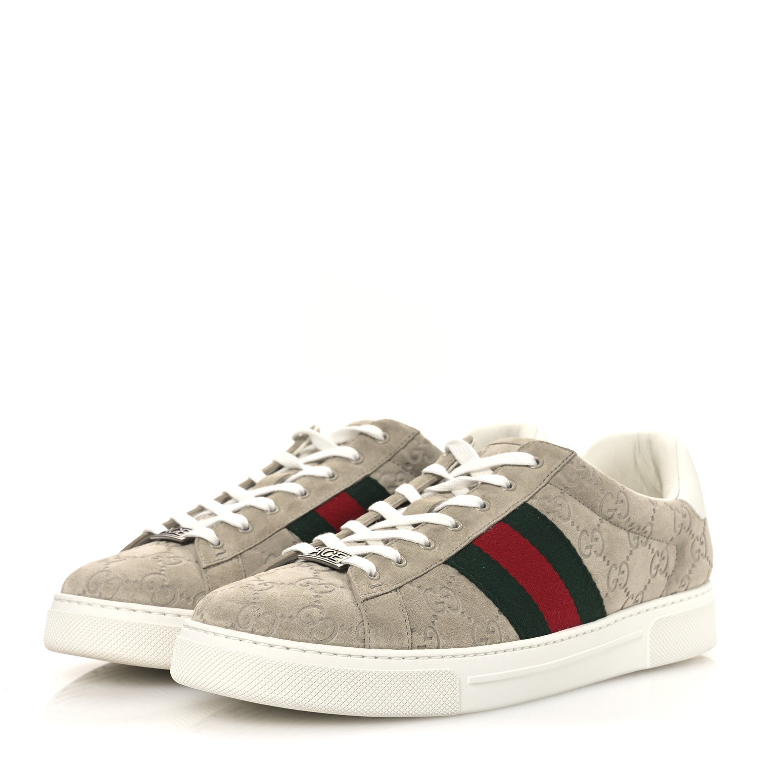 Suede GG Monogram Web Mens Ace Sneakers 8.5 Oatmeal