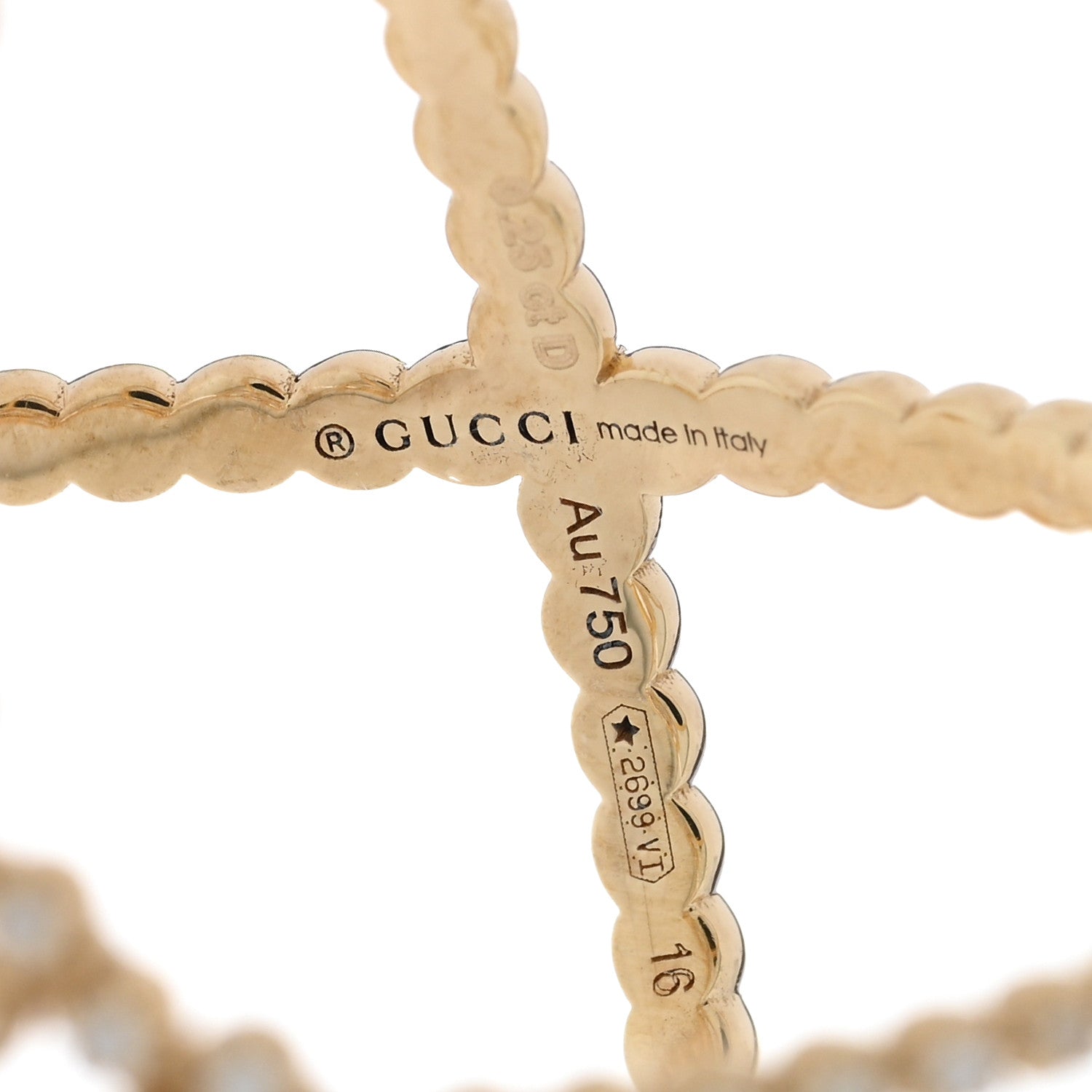 18K Yellow Gold Diamond Running G Cross Pave Ring 56 7.5