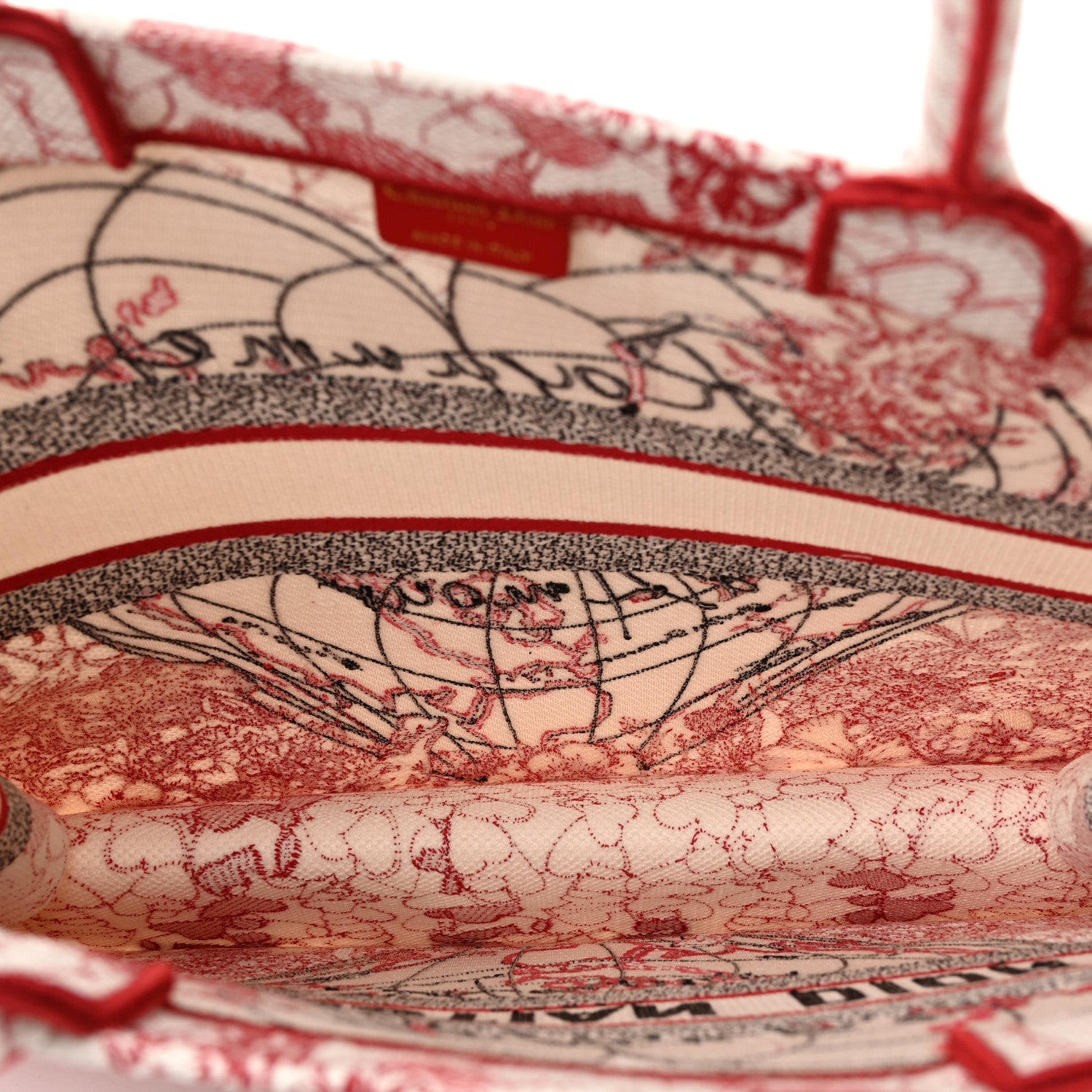 Canvas Embroidered Large Dioramour D-Royaume Book Tote Red Multicolor