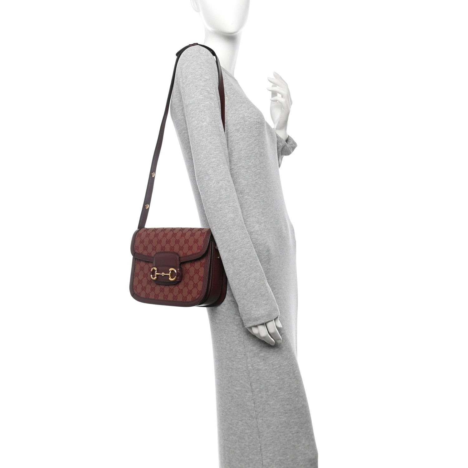 Monogram Textured Dollar Calfskin Horsebit 1955 Shoulder Bag Sahara Rubino Chardonnay