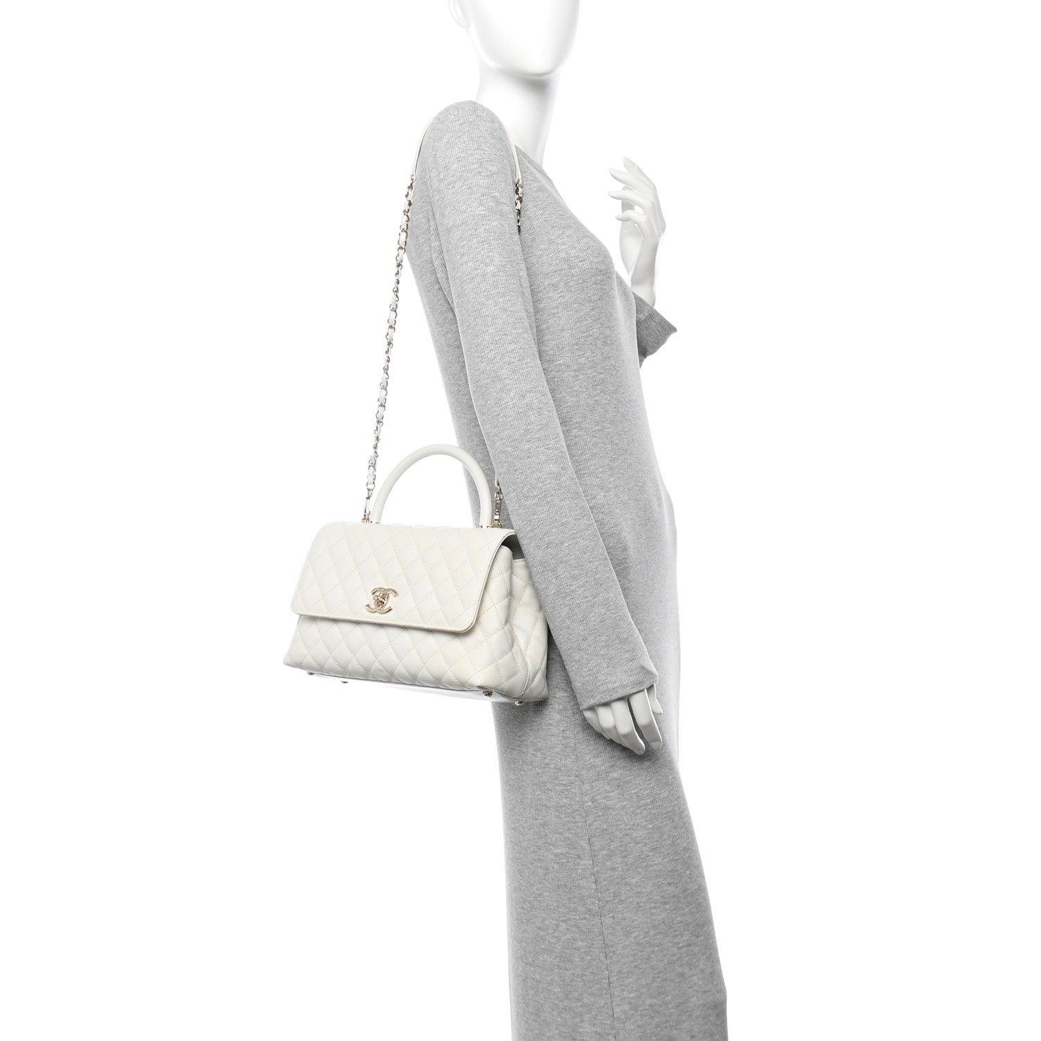 Caviar Quilted Small Coco Handle Flap White