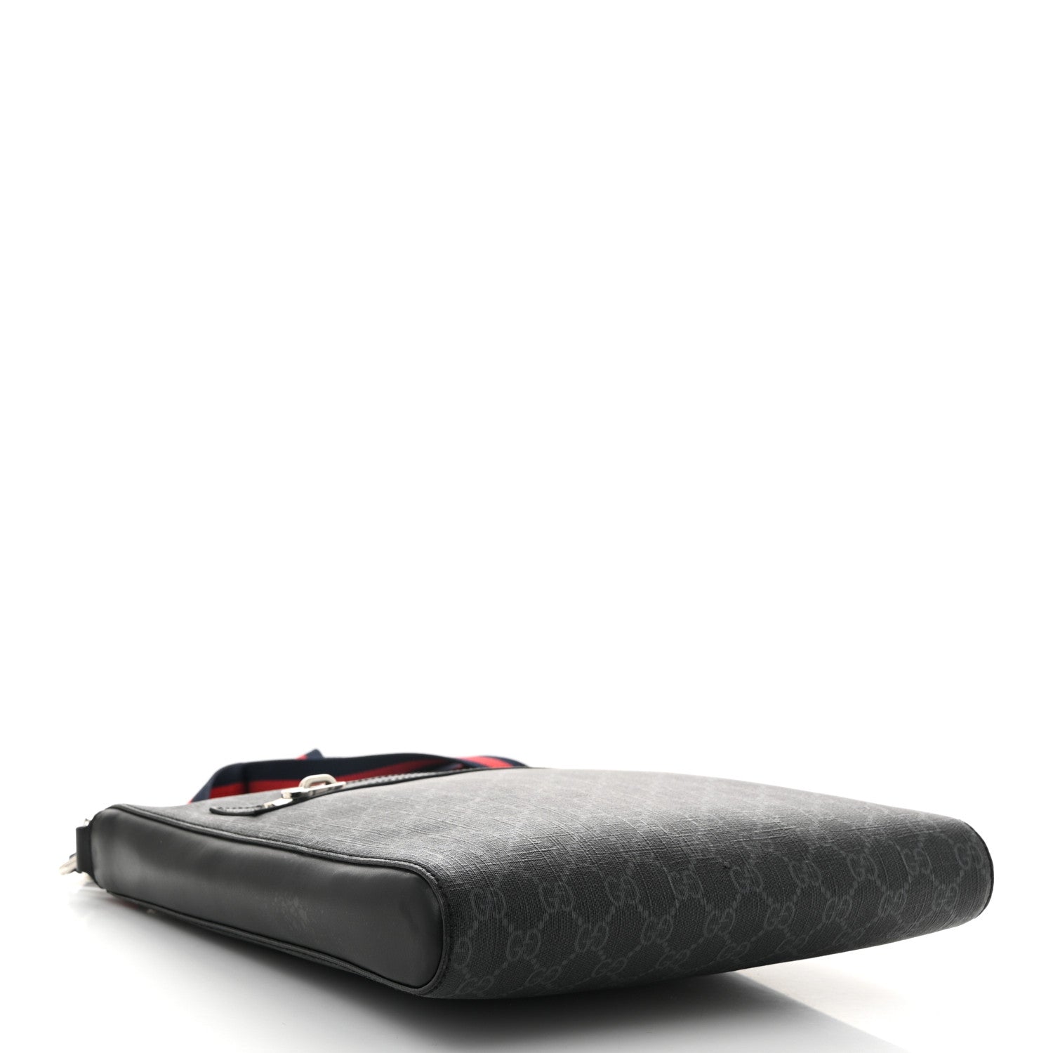 GG Supreme Monogram Appia Calfskin Web Flat Messenger Bag Black Grey