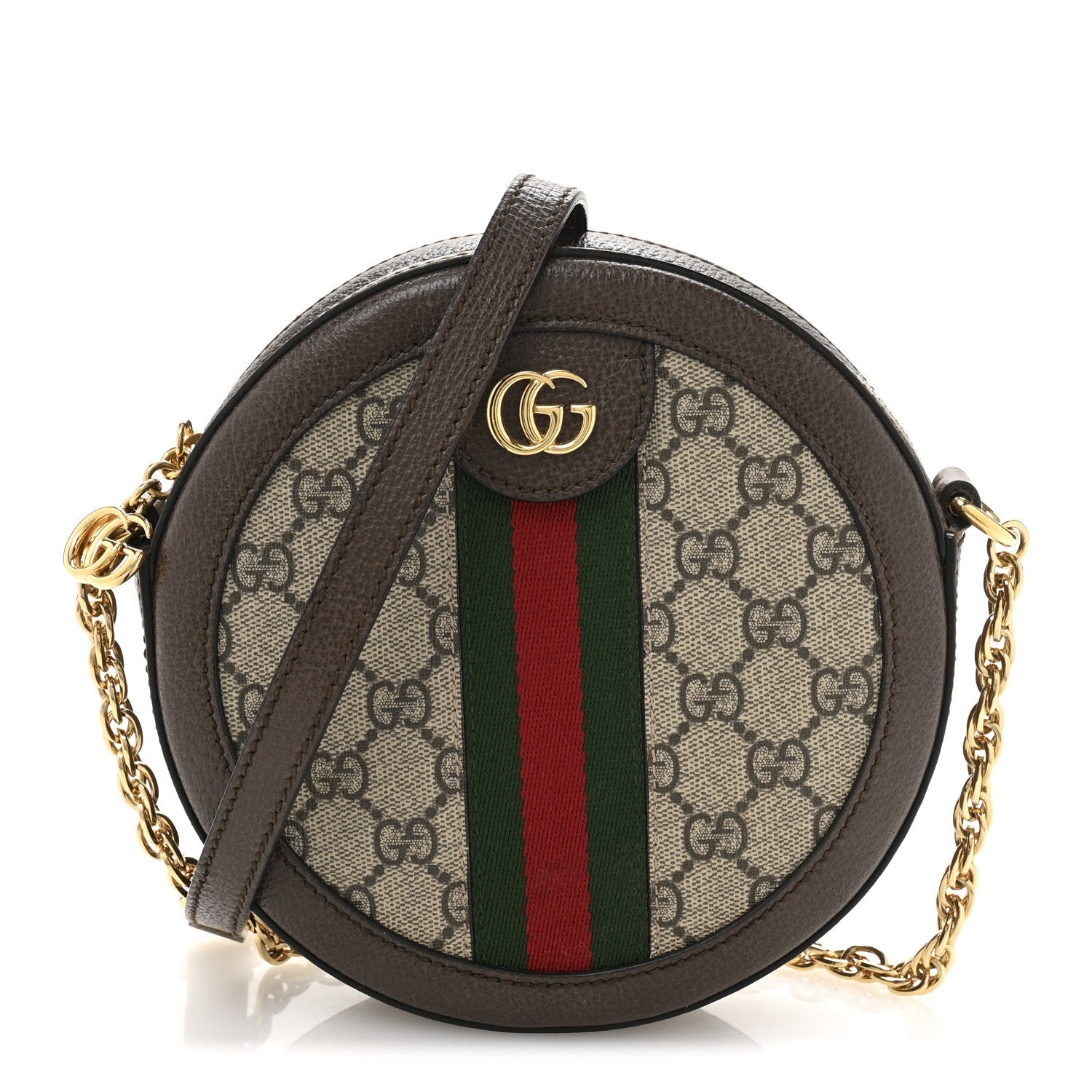 GG Supreme Monogram Web Mini Ophidia Round Shoulder Bag Brown