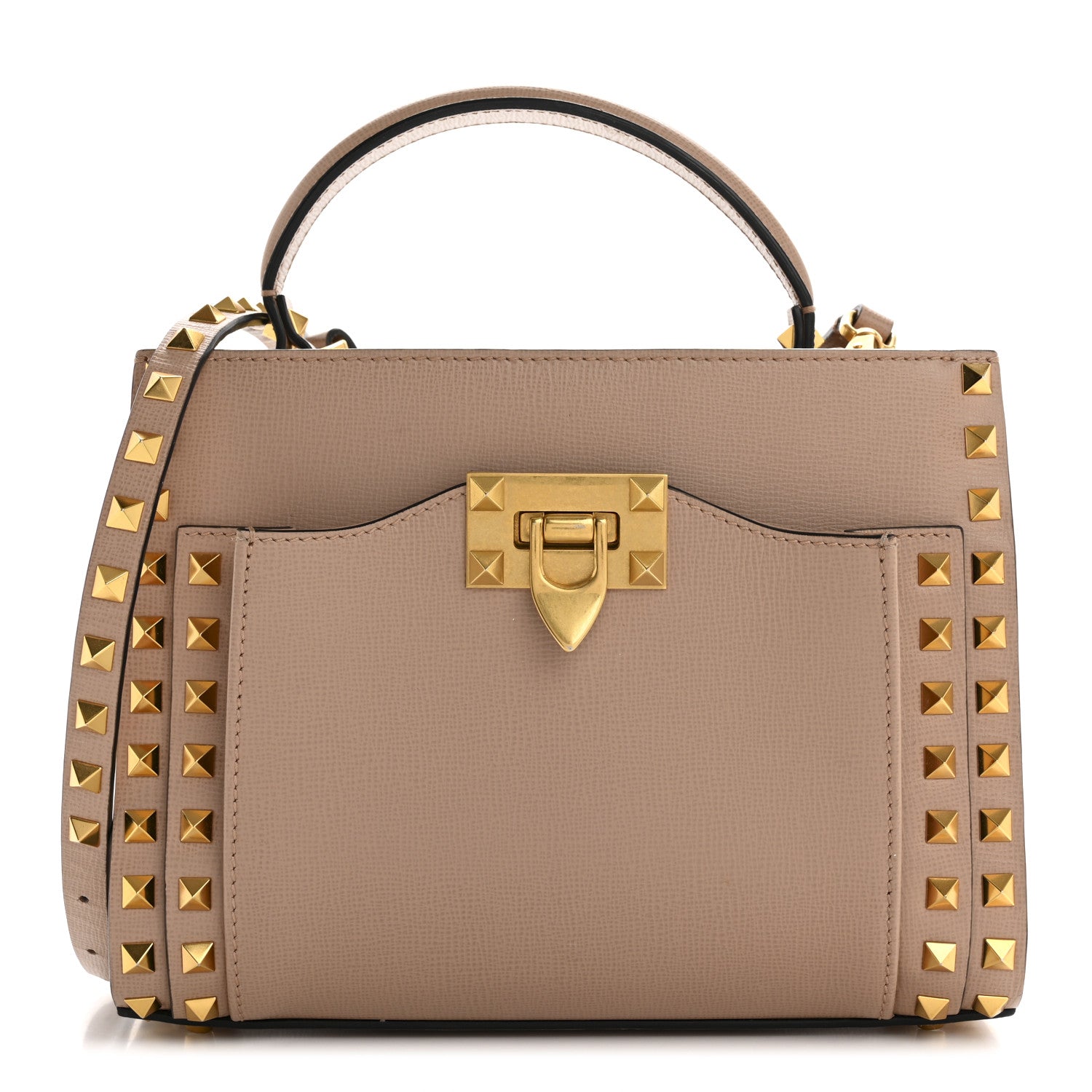 Vitello Small Rockstud Alcove Top-Handle Bag Rose Cannelle