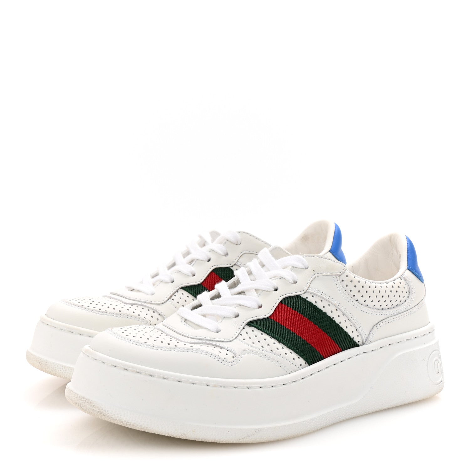 Calfskin Web Perforated Womens Platform 55mm Sneakers 38.5 White Bright Splash