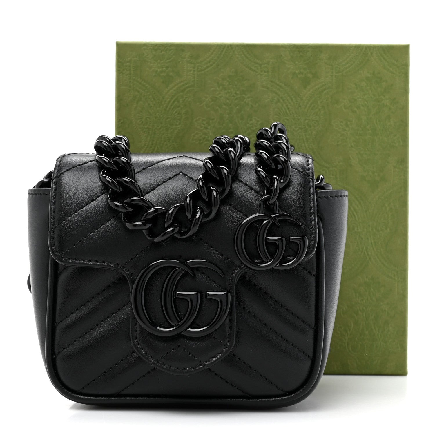 Calfskin Matelasse Monochrome GG Marmont Chain Mini Belt Bag Black
