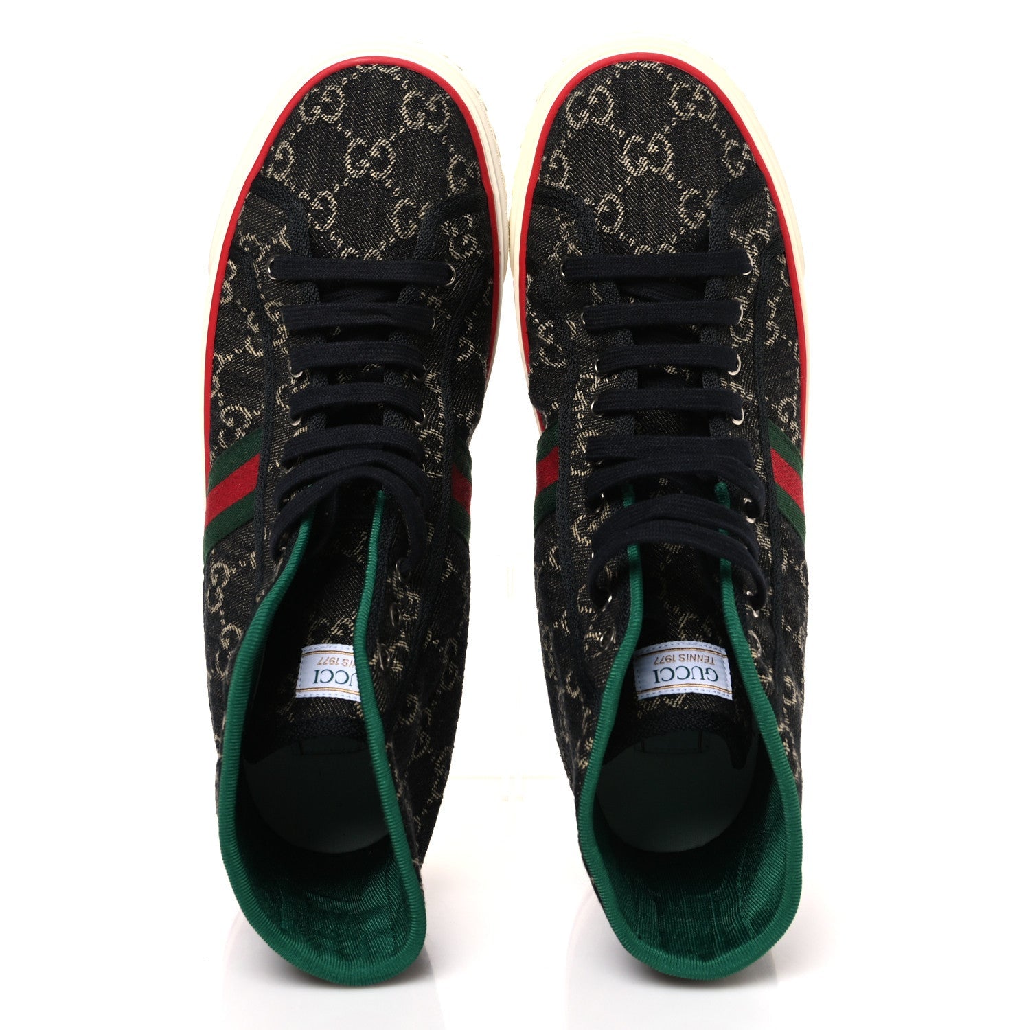 New Denim GG Monogram Web Mens 1977 Tennis High Top Sneakers 10 Black Ivory