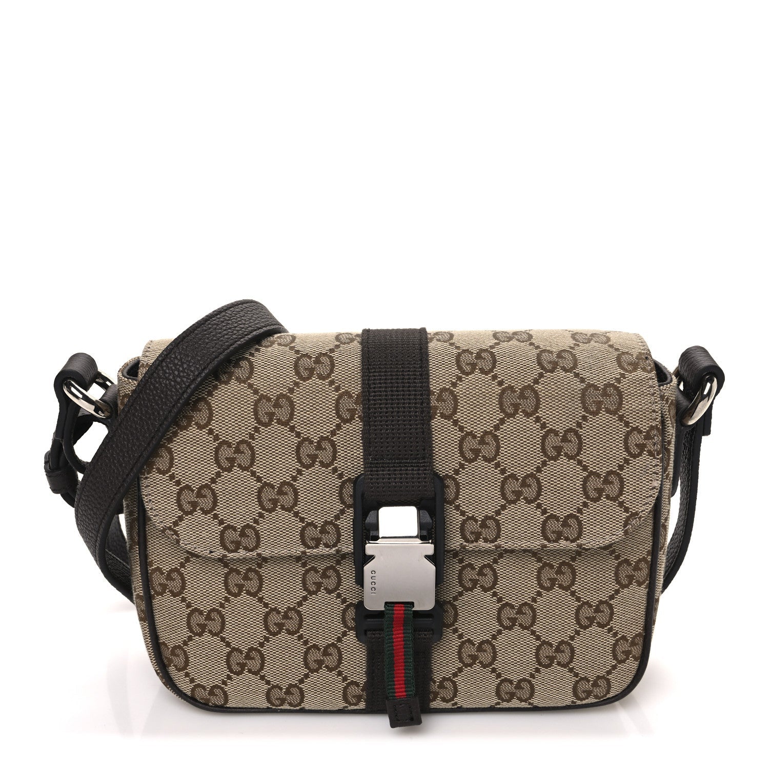 GG Supreme Monogram Textured Dollar Calfskin Mini Ophidia Buckle Shoulder Bag Beige Ebony New Acero