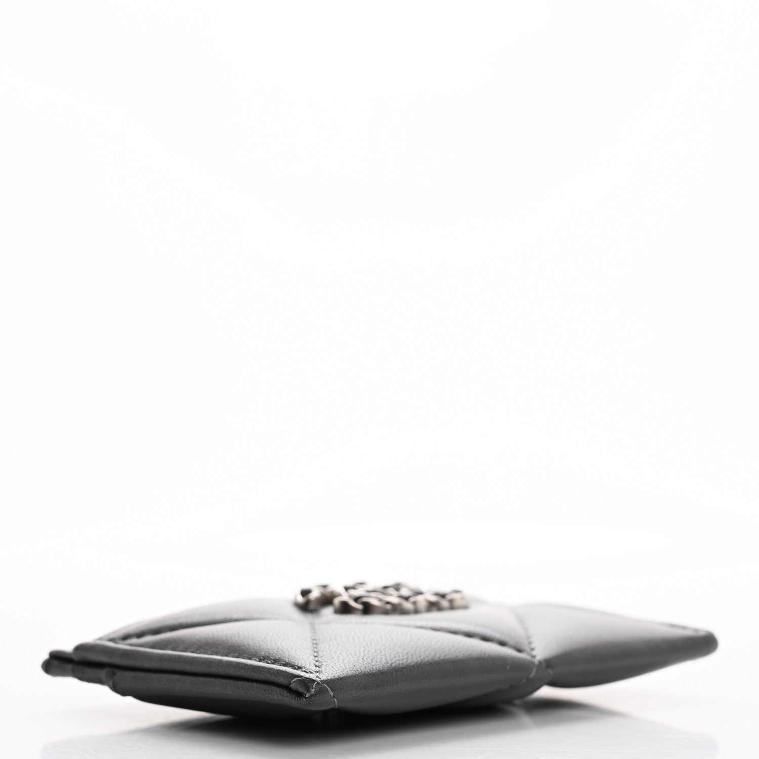 Lambskin Quilted Chanel 19 Card Holder Dark Grey