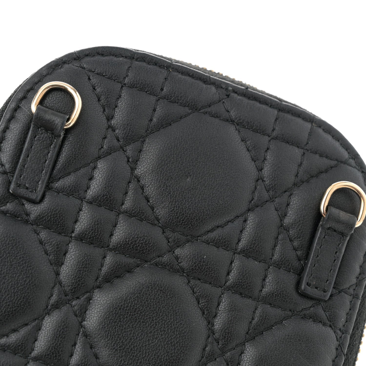 Lambskin Cannage Lady Dior Phone Holder Black