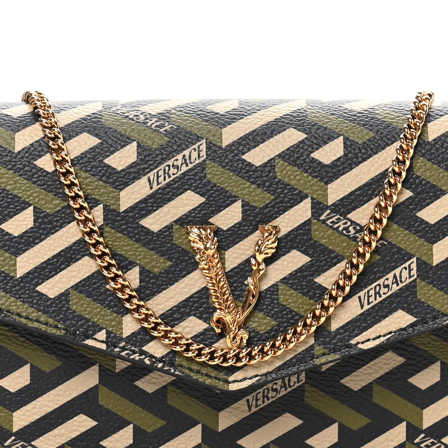 Coated Canvas Virtus La Greca Signature Shoulder Bag Black Khaki