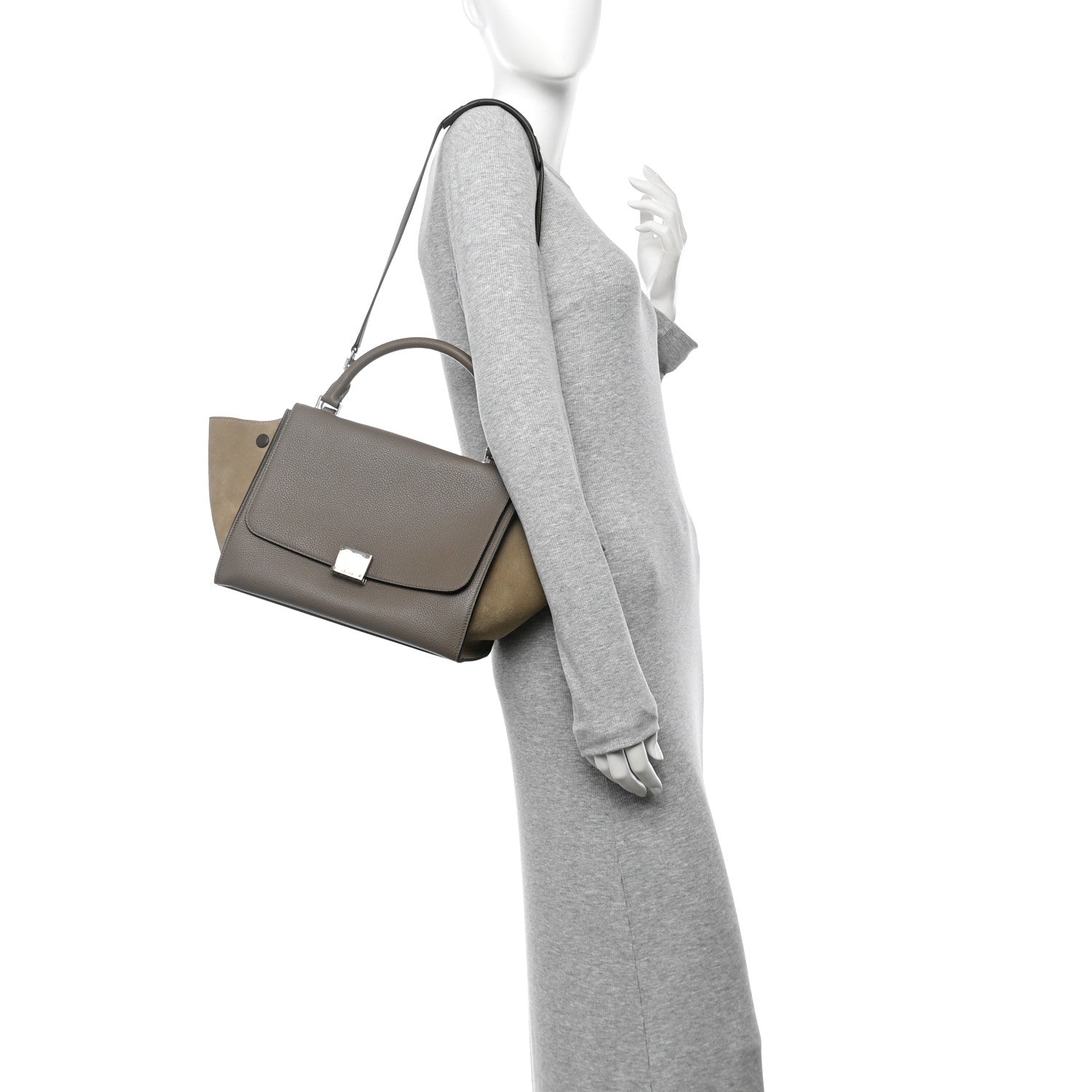 Drummed Calfskin Suede Medium Trapeze Dune