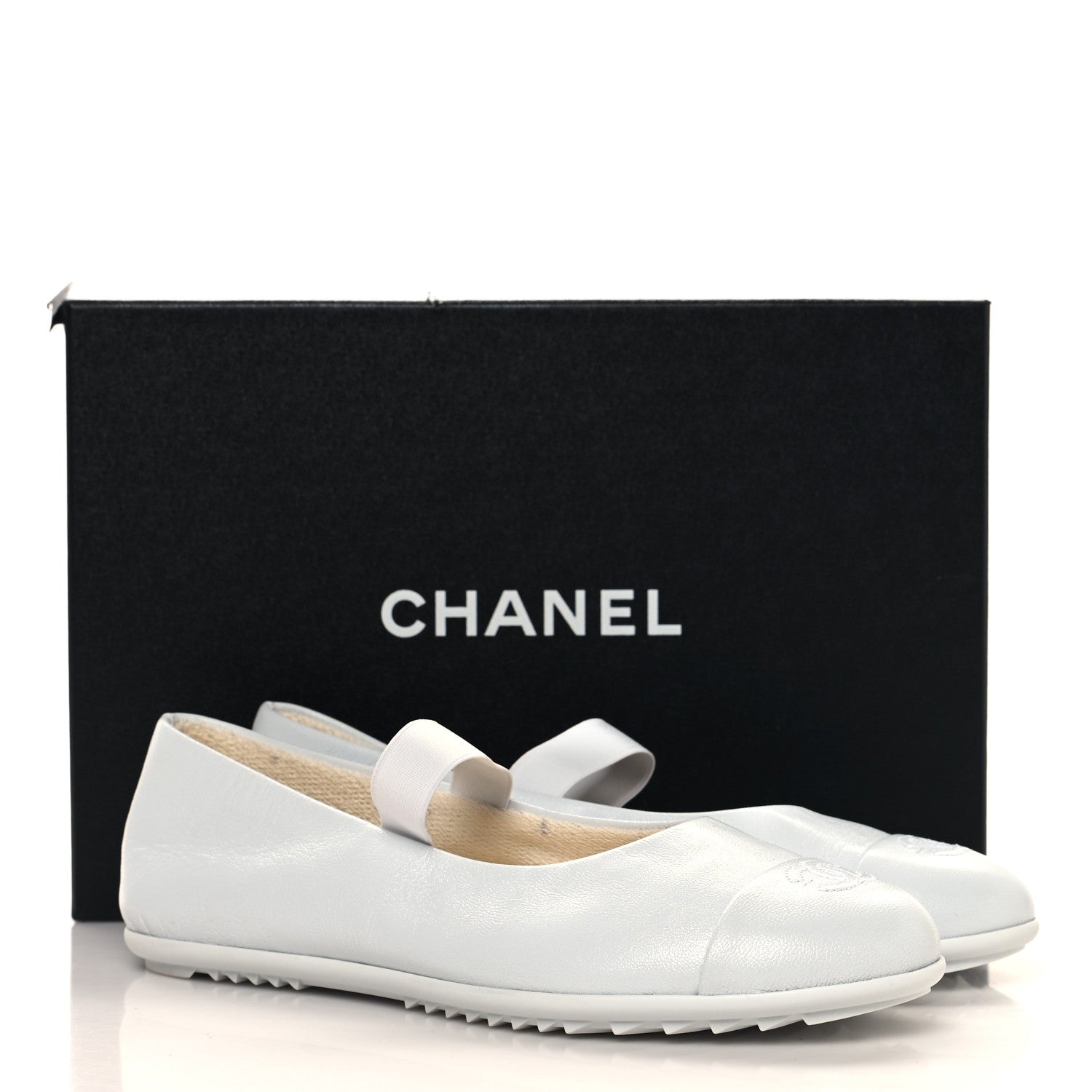 Lambskin Cap Toe CC Mary Jane Flats 39.5 White