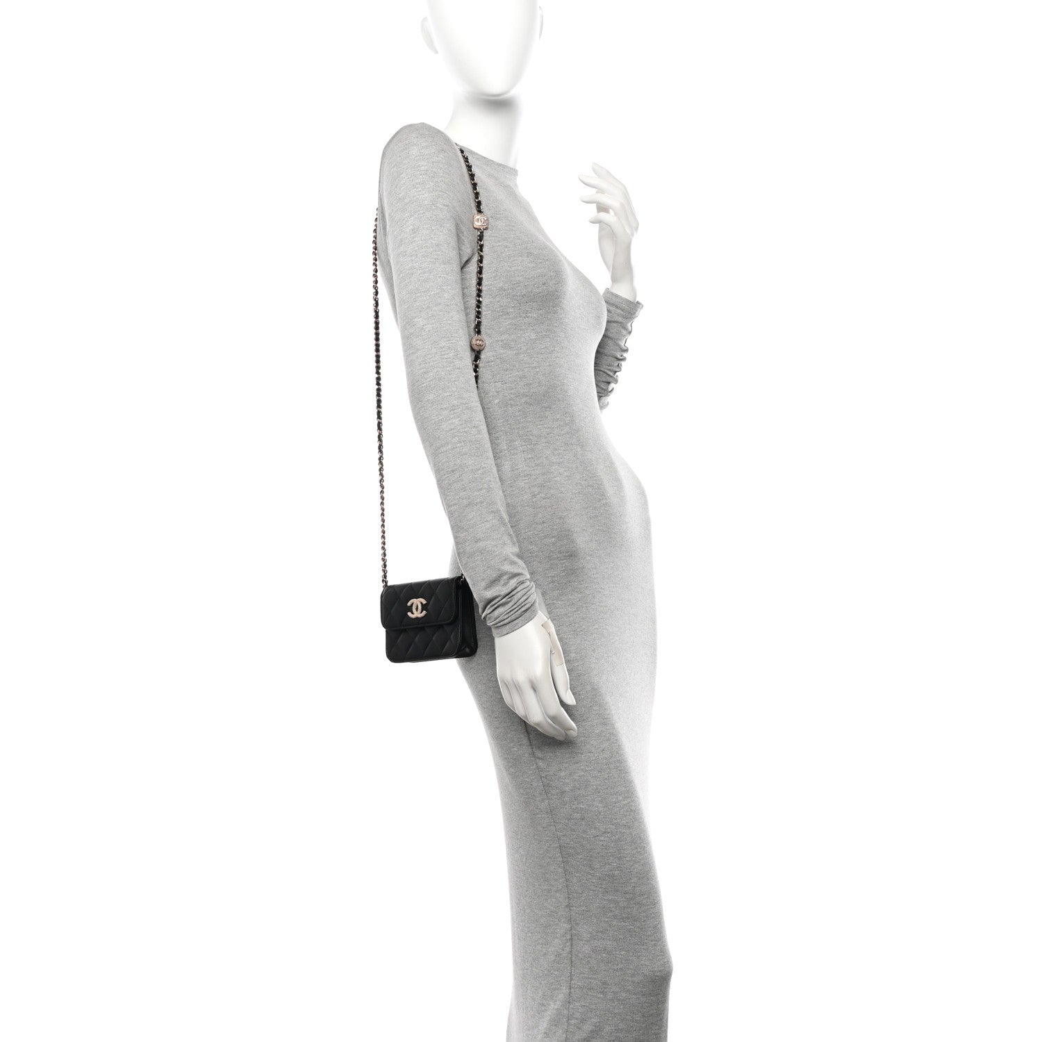 Lambskin Quilted Crystal CC Charm Clutch With Chain Black