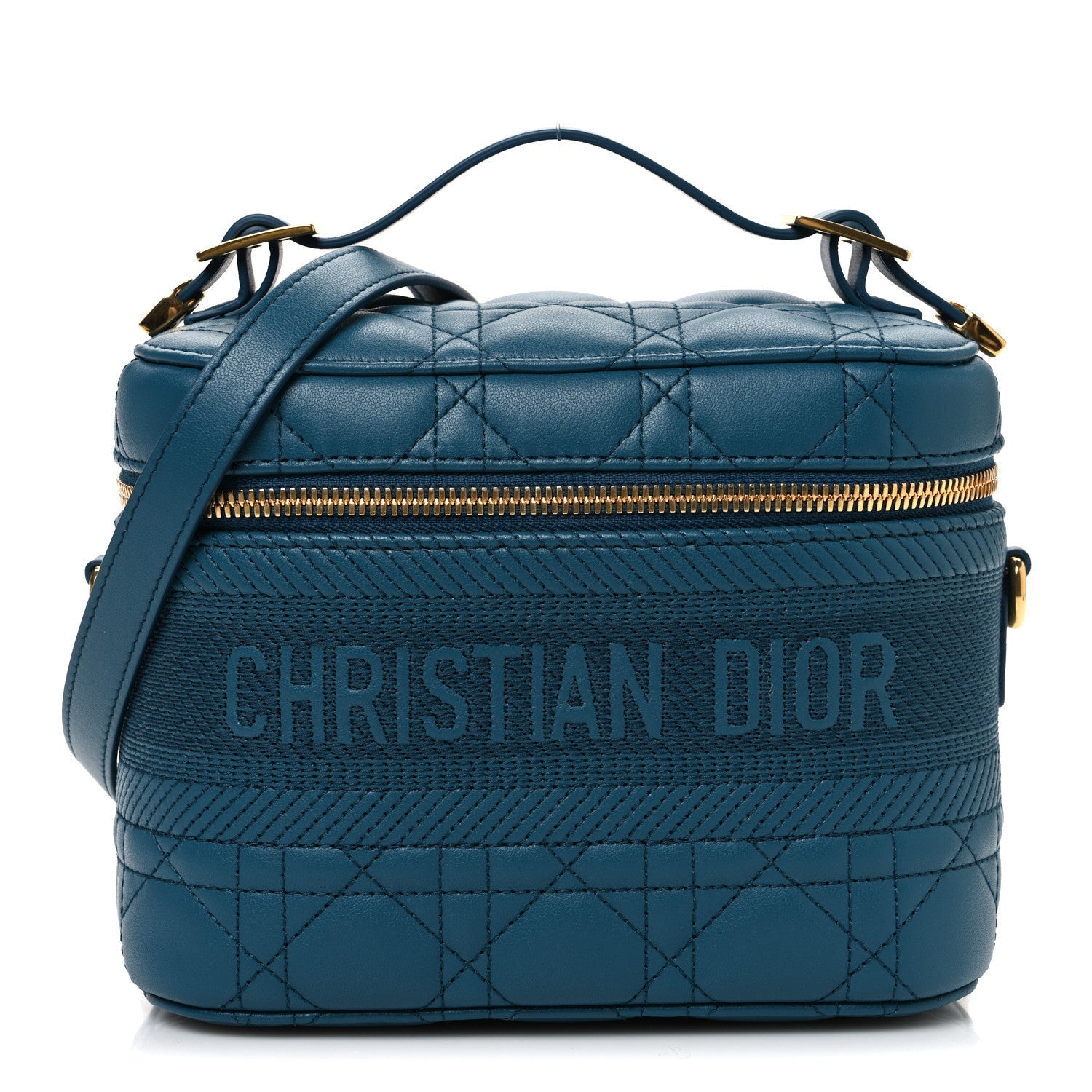 Lambskin Cannage Small Diortravel Vanity Case Deep Ocean