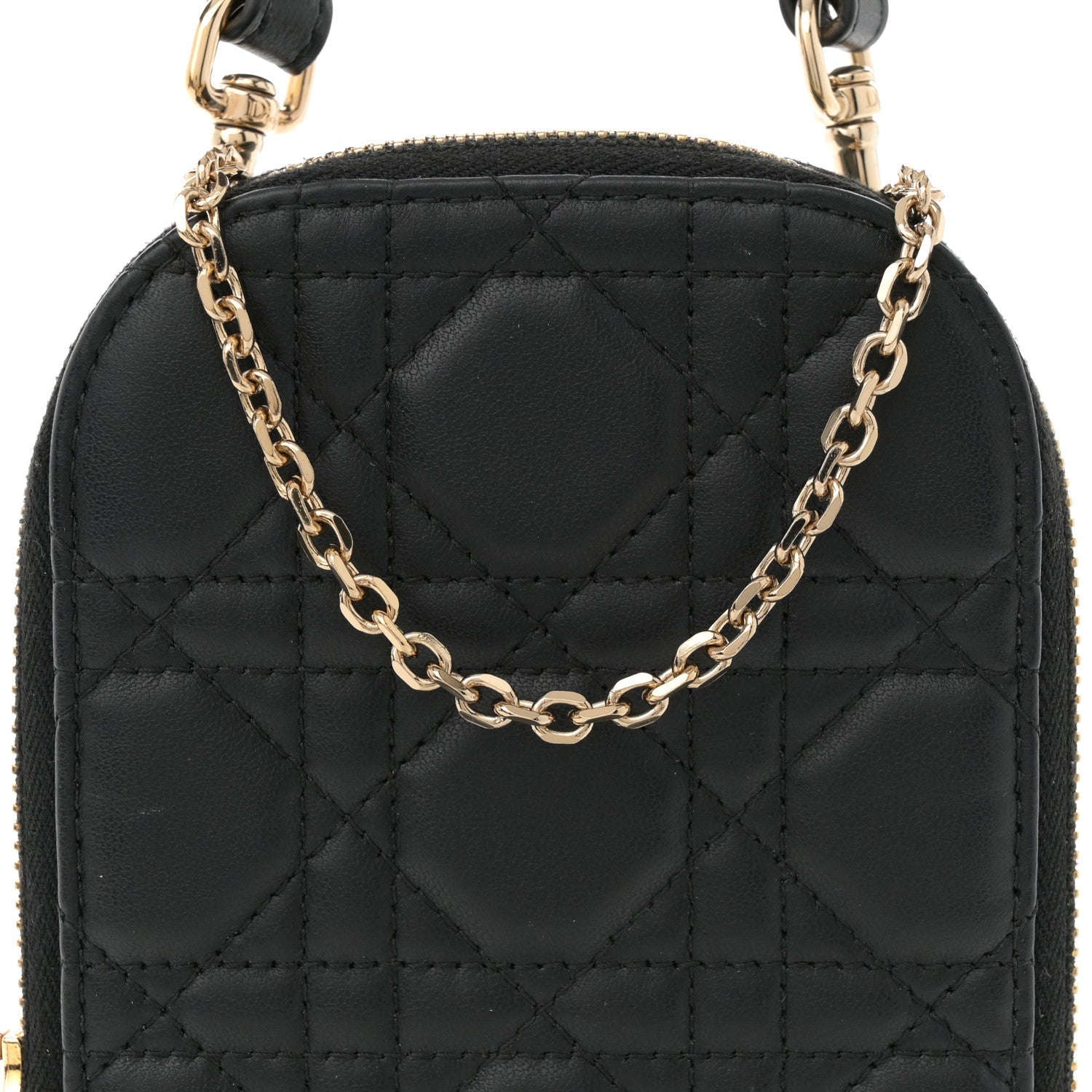 Lambskin Cannage Lady Dior Phone Holder Black