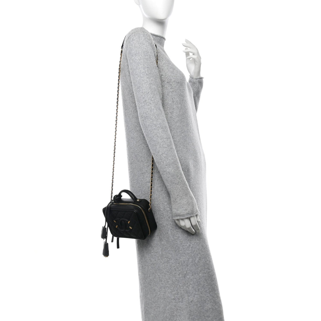 Caviar Quilted Small CC Filigree Vanity Case Black