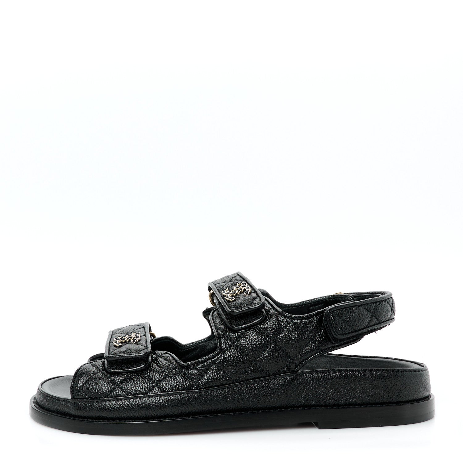 Grained Calfskin Velcro Dad Sandals 39 Black