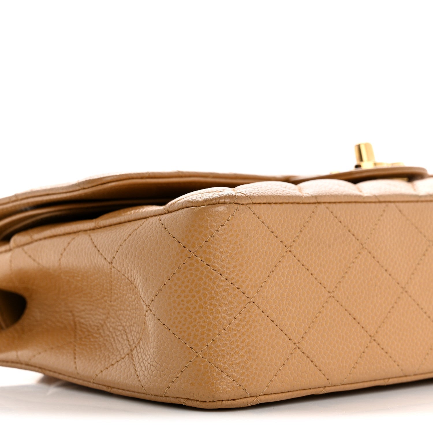 Caviar Quilted Medium Double Flap Beige