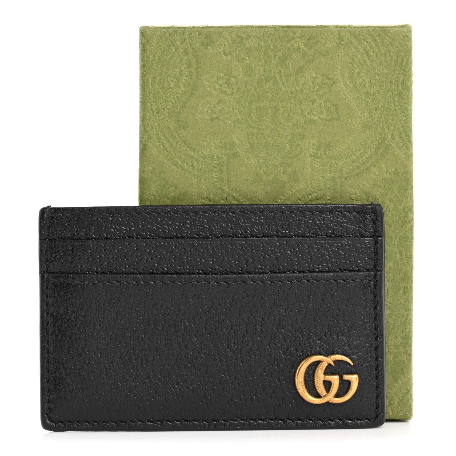 Calfskin Boar Effect GG Marmont Card Holder Black