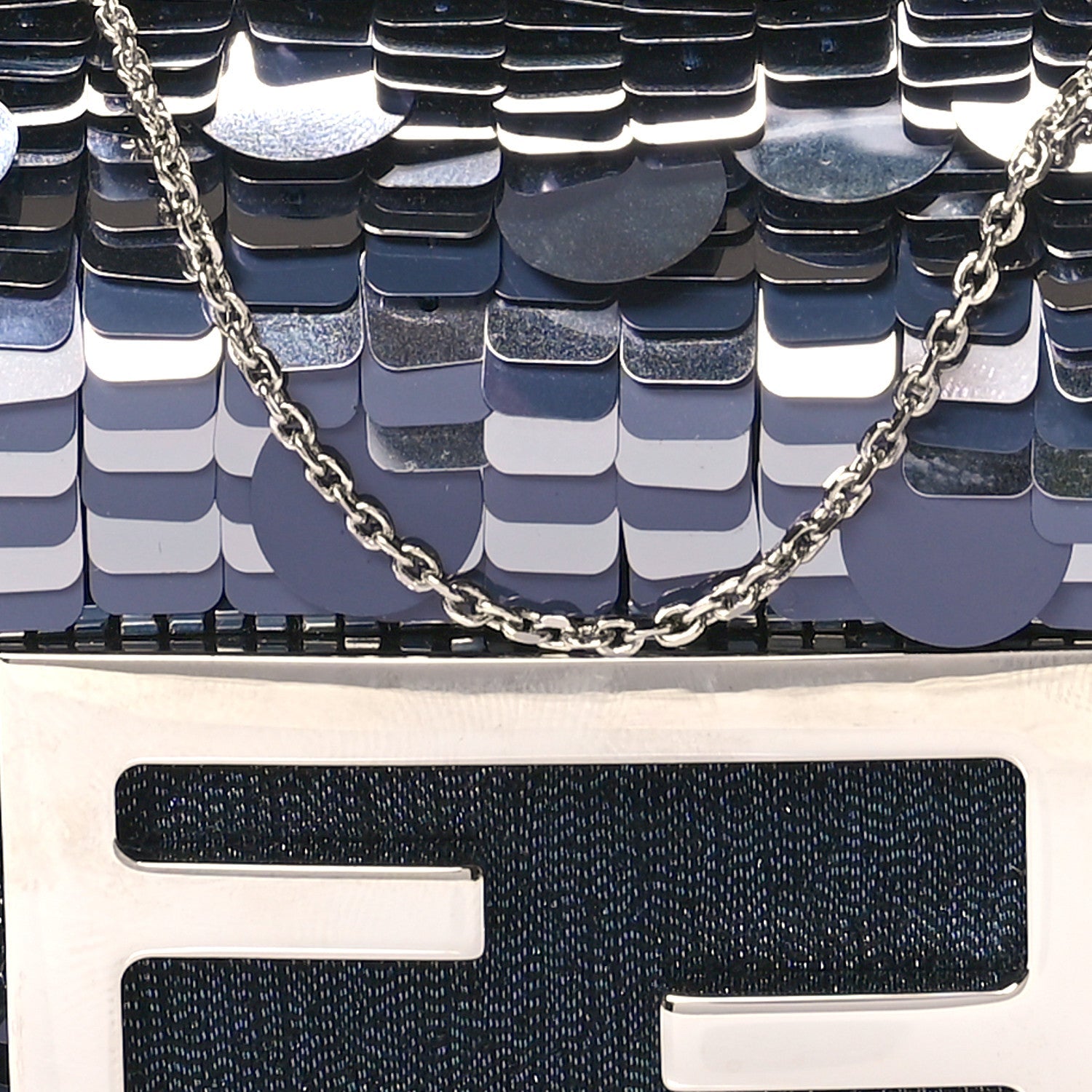 Sequin Paillettes Shiny Nappa Sex and the City Nano Maxi Buckle Baguette Charm Blue