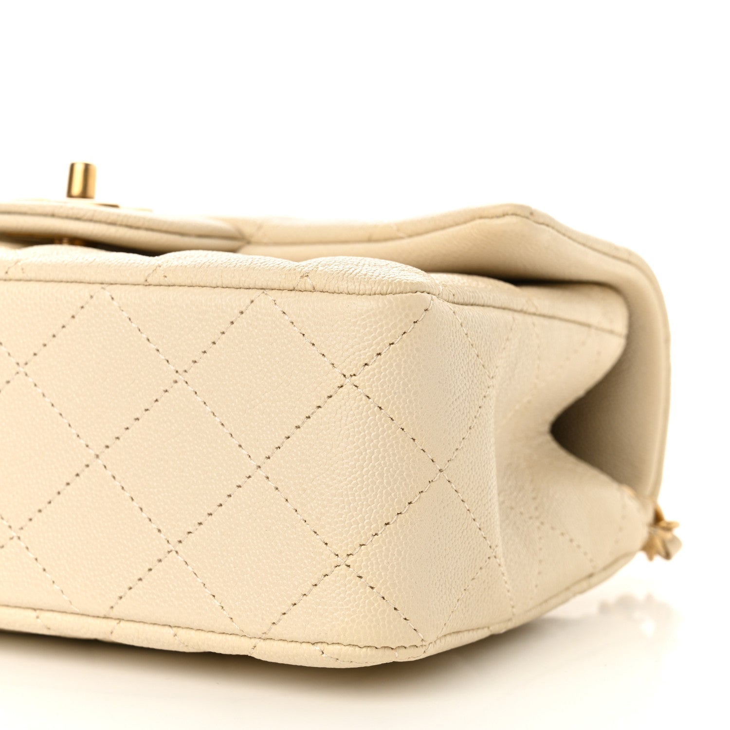 Caviar Quilted Mini Top Handle Rectangular Flap Beige