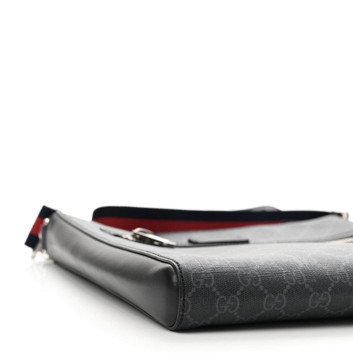 GG Supreme Monogram Appia Calfskin Web Flat Messenger Bag Black Grey