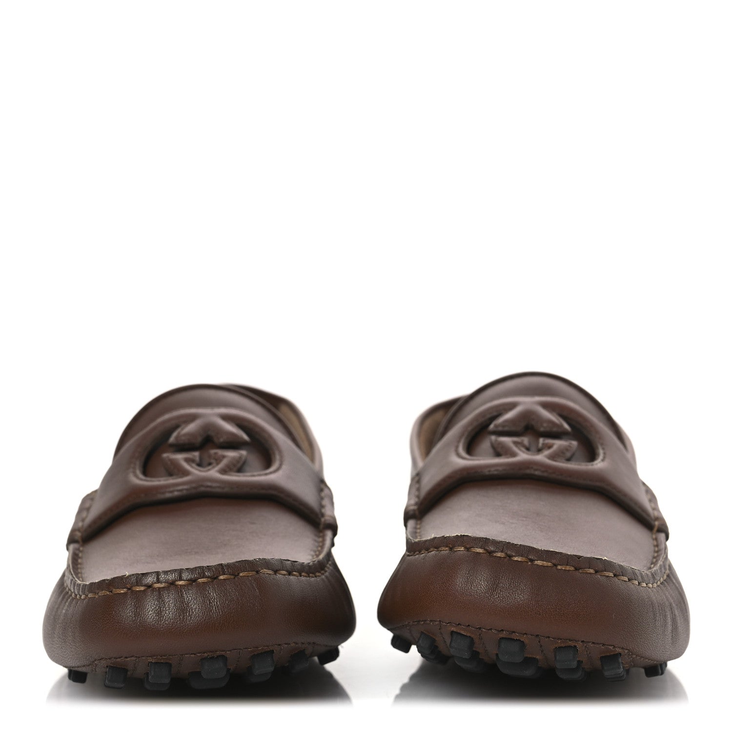 Soft Clove Calfskin GG Supreme Monogram Mens Interlocking G Driver Loafers 8 Brown