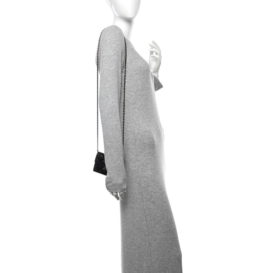 Caviar Quilted Flap Card Holder On Chain Black