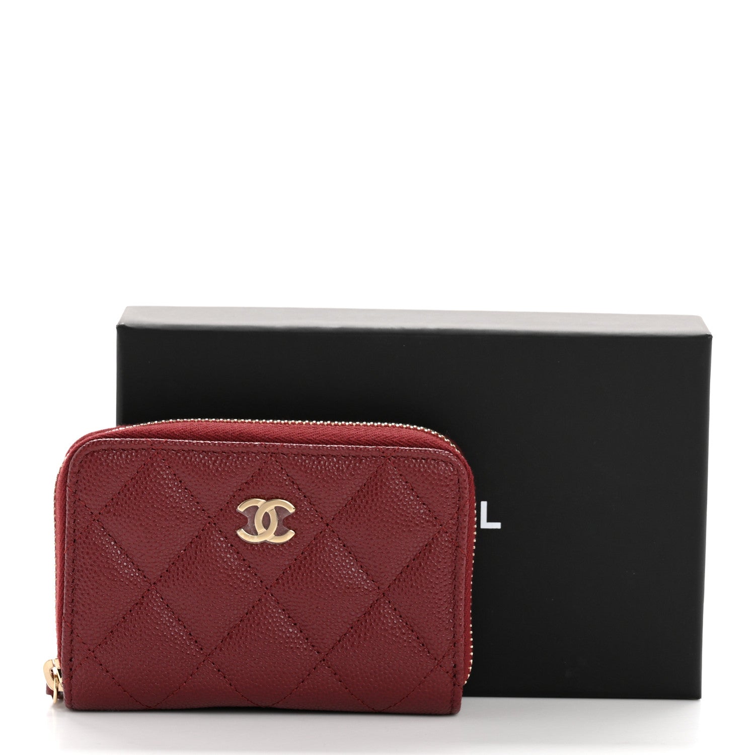 Caviar Quilted Zip Around Coin Purse Burgundy